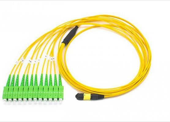 چین 12 فیبر MPO Sc Apc Patch Cord، فیبر نوری زرد Breakout زنجیره ای برای شبکه ذخیره سازی تامین کننده
